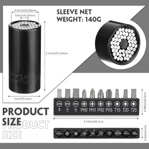 Vista 5 de Juego de extensión de broca flexible de 32 piezas, incluye accesorio de taladro de ángulo recto de 105°, adaptador de enchufe hexagonal de 1/4, 3/8