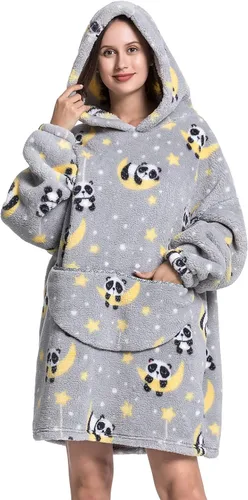 Vista 14 de Manta con capucha, sudadera de gran tamaño para adultos, mujeres y hombres, hecha de franela muy suave y cálida, con bolsillo y mangas