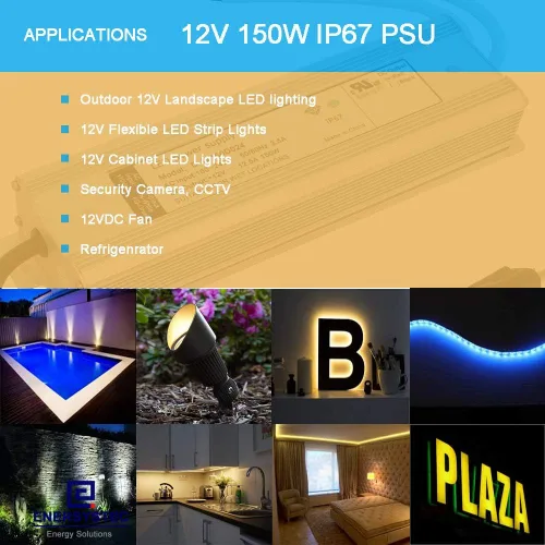 Vista 7 de Fuente de alimentación LED de 150 W 12 V Convertidor de CA a CC - Transformador IP67 impermeable con enchufe de 3 puntas, adaptador de corriente