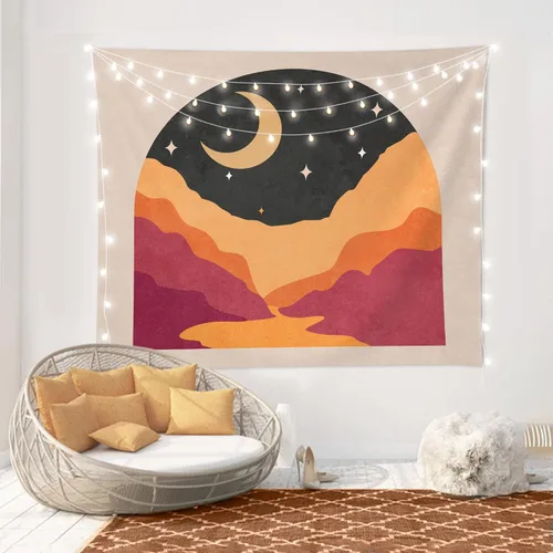 Vista 9 de SUOTEMEIFEI Tapiz bohemio de sol de montaña, arte simple, diseño de amanecer, naturaleza, puesta de sol, paisaje, abstracto, estético, decoración