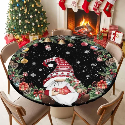 Vista 23 de Mantel ajustado para mesa redonda, mantel de otoño con hojas de otoño y calabaza de Acción de Gracias con borde elástico, mantel impermeable de Beige