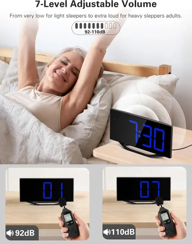 Vista 4 de Roxicosly Reloj despertador súper fuerte con agitador de cama, reloj despertador vibratorio para personas que duermen con problemas auditivos