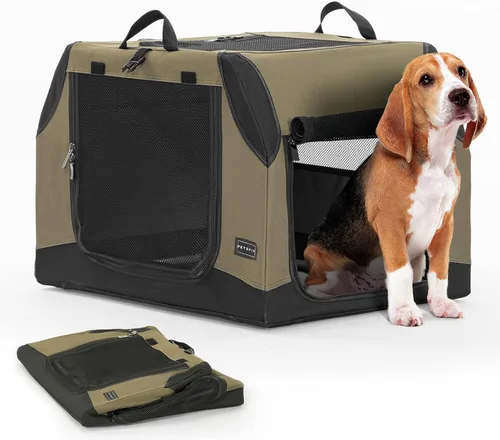 Vista 8 de PETSFIT Jaula de viaje para perros, jaula suave para perros, estructura ajustable resistente de 24 pulgadas, fácil de instalar, perrera portátil