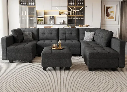 Vista 3 de Belffin Sofá modular convertible con diván reversible en forma de U con almacenamiento otomano modular con asientos de almacenamiento, color gris