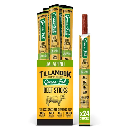 Vista 6 de Tillamook Country Smoker Palitos de Carne de Res 100% Alimentada con Pasto, Cero Azúcar, Jalapeño, 1.15 Onzas (Paquete de 8) Whole 30, Sin OMG