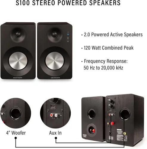 Vista 5 de Crosley KT100BT-CP - Sistema estéreo de tocadiscos Bluetooth con altavoces, champán