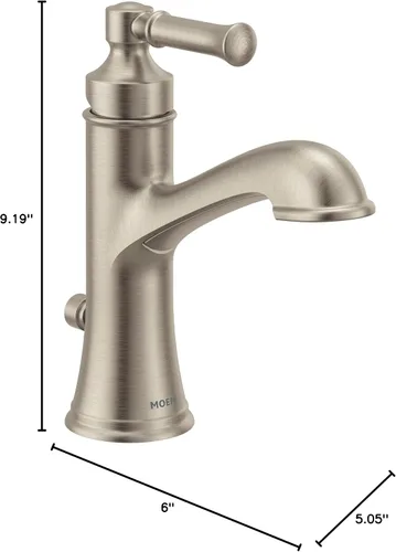 Vista 7 de Moen 6803BN Dartmoor - Grifo para lavabo de baño con una sola manija con placa opcional, níquel cepillado, 1 unidad (paquete de 1)