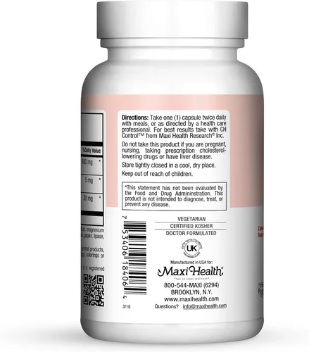 Vista 2 de Maxi Health, Complejo de arroz de levadura roja Maxi (600 mg), 60 cápsulas