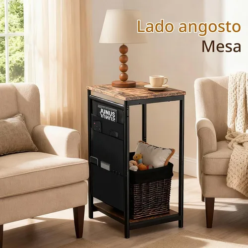 Vista 3 de Mesa auxiliar pequeña y estrecha, mesa auxiliar delgada con bolsillos de almacenamiento para espacios pequeños, sala de estar, dormitorio, sofá