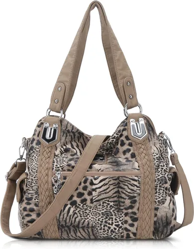 Vista 195 de Angel Barcelo - Bolsa de hombro amplia para mujer, diseño Hobo, cuero lavado