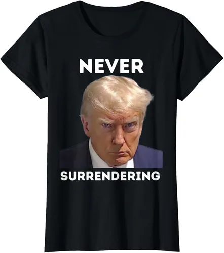 Vista 30 de Triumph Never Surrendering - Camiseta Trump Mug Shot, Negro