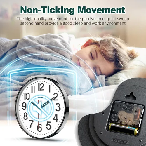 Vista 4 de GLVSAE Reloj de pared de 12 pulgadas sin tictac, relojes de pared que funcionan con pilas, grandes, fáciles de leer con dial estereoscópico