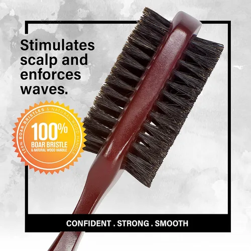 Vista 3 de WAV ENFORCER Cepillo de doble cara Cerdas de jabalí 100% y mango de madera natural, doble cara con cerdas firmes y suaves