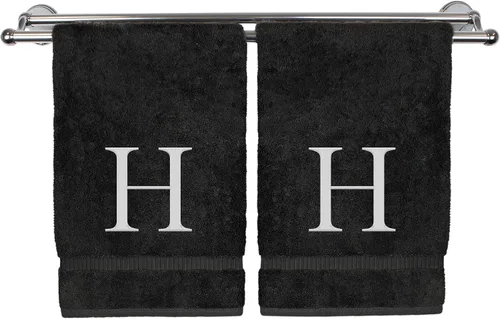 Vista 49 de Toalla de mano monogramada, regalo personalizado, juego de 2 - Toalla bordada con letra de bloque dorada - Extra absorbente 100% algodón turco