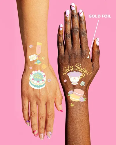 Vista 4 de xo, Fetti Tatuajes temporales para despedida de soltera, 50 estilos de purpurina Decoración de despedida de soltera pastel, regalo de dama