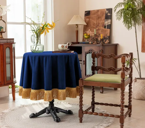 Vista 39 de F-CHU - Funda de terciopelo negro de lujo para mesita de noche con flecos dorados, mantel decorativo para mesita de noche, a prueba de polvo