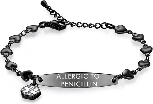 Vista 39 de mnmoom Pulseras de alerta médica para mujeres 6.5-8 pulgadas ajustables corazón links pulseras médicas con grabado