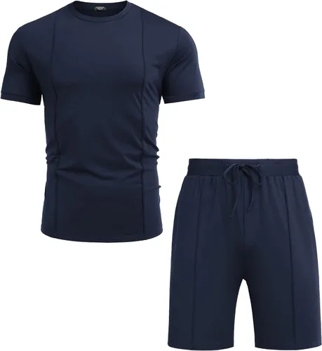 Vista 7 de COOFANDY Conjunto corto de 2 piezas para hombre, camiseta de manga corta y pantalones cortos, conjunto deportivo casual deportivo