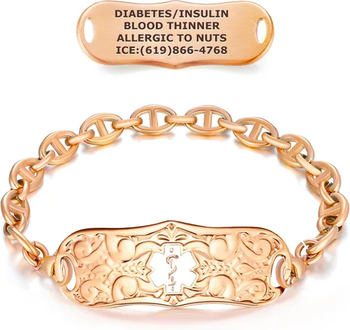 Vista 12 de Pulsera de identificación de alerta médica grabada personalizada para mujer