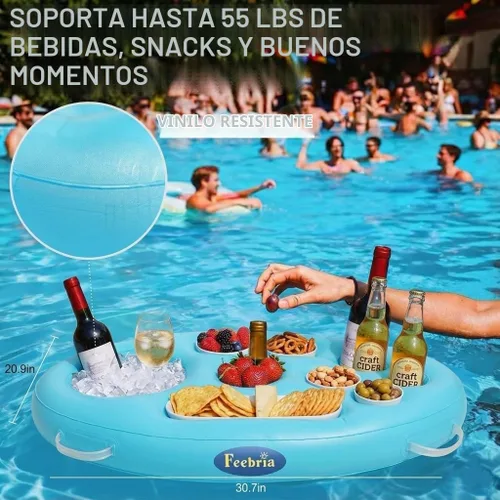 Vista 2 de Inflatable Pool Drink Holder with Large Capacity, Floating Drink Float for Hot Tub, Pool, Beach & Party - Holds Drinks, Phones & Snacks, Easy Azul