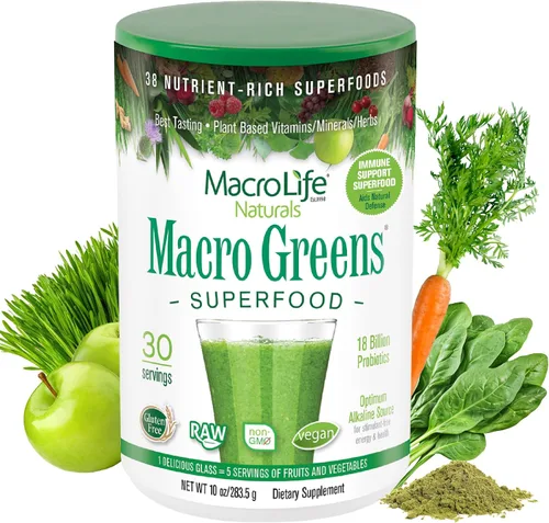 Vista 13 de MacroLife Naturals Macro Greens Powder 38 Superfood probiótico, antioxidante, enzima y suplemento herbal, inmunidad natural, energía