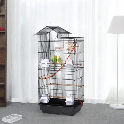 Vista 2 de Yaheetech - Jaula de vuelo de 39 pulgadas con juguetes, jaula de hierro forjado para cacatúas, conures, tortolitos, periquitos y pájaros pequeños