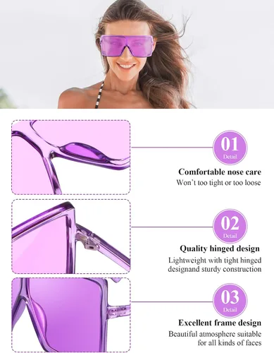 Vista 3 de Frienda Gafas de sol cuadradas de gran tamaño de 3 piezas con parte superior plana de moda