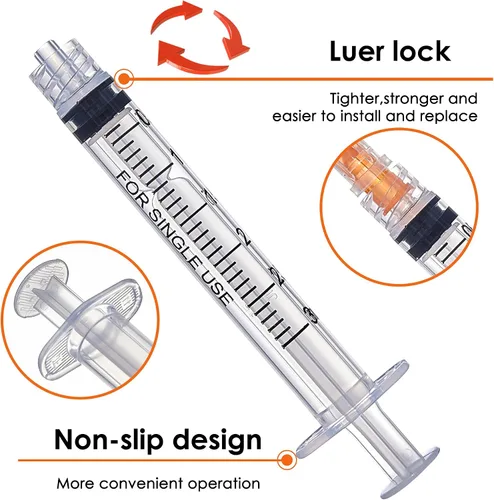 Vista 4 de Arrebol Jeringa de 0.1 fl oz con aguja Luer Lock, herramienta de jeringa desechable de plástico para laboratorios científicos, recarga de líquidos