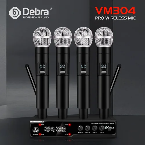 Vista 2 de D Debra Audio VM304 Sistema de micrófono inalámbrico VHF con cuatro micrófonos de mano con interfaz XLR para el hogar, karaoke, boda, conferencia