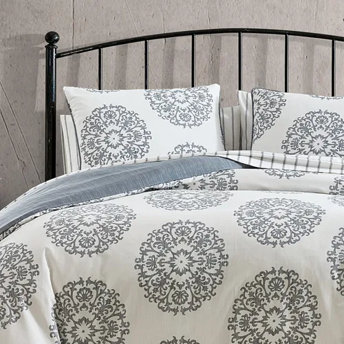 Vista 4 de Stone Cottage - Juego de funda de edredón tamaño Queen, ropa de cama reversible de satén de algodón con fundas a juego, juego de cama ideal