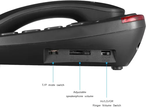 Vista 3 de Ornin S016+teléfono con cable de botón grande con altavoz, teléfono de escritorio (negro)
