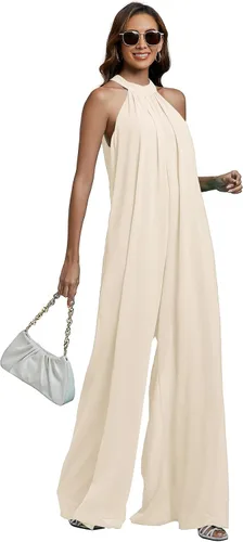 Vista 4 de LYANER Enterizo de pantalones largos de gasa sin mangas con cuello halter para mujer