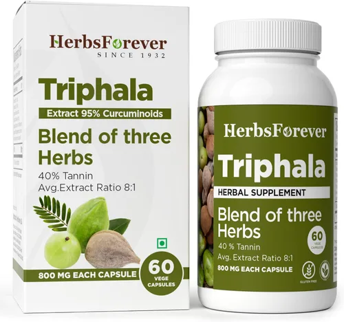 Vista 4 de Herbsforever Triphala Cápsulas Extracto Ratio (8:1) 40% Amla, Haritaki & Bibhitaki para desintoxicación, limpieza y rejuvenecimiento diarios* 60