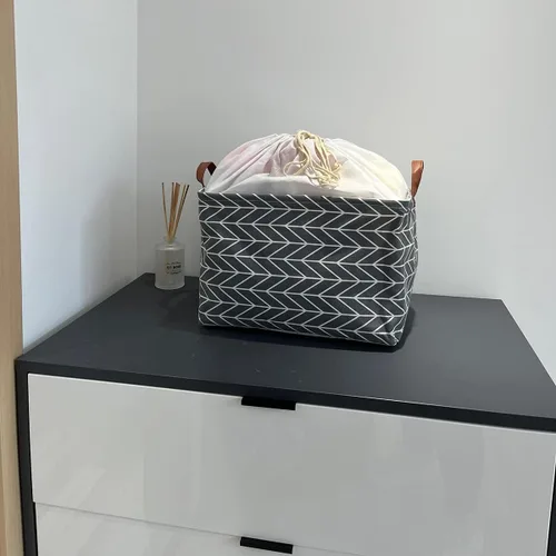 Vista 5 de CLOCOR Cesta de almacenamiento rectangular, cesta de almacenamiento plegable con bonito patrón, caja de almacenamiento de revestimiento impermeable