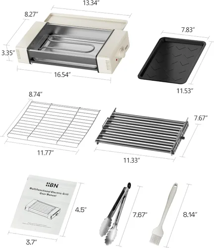 Vista 8 de HBN máquina de parrilla rodante para hot dogs 3 en 1 con placa antiadherente y parrilla, parrilla eléctrica compacta de 800W para salchichas