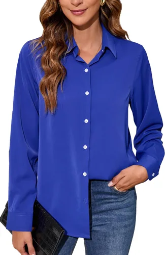 Vista 20 de Blusas de negocios para mujer, de manga larga, sin arrugas, con botones, ajuste clásico, cuello para el trabajo y la oficina