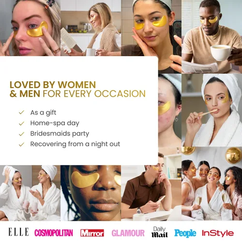 Vista 6 de PLANTIFIQUE Parches para debajo de los ojos de oro de 24 quilates, 20 pares, probados por dermatólogos, mascarillas hidratantes de colágeno