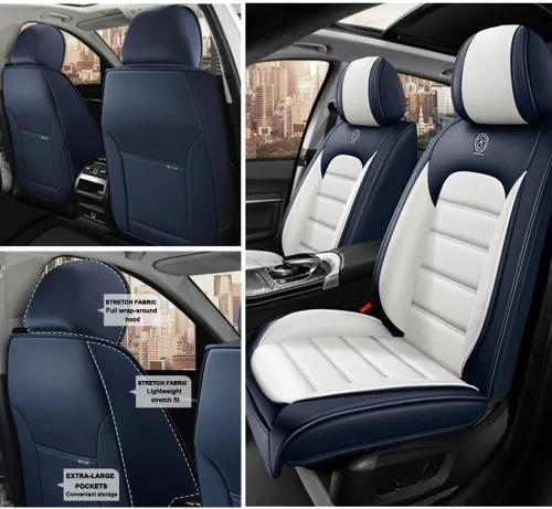 Vista 45 de 5 fundas de asiento para Chevy Aveo 2005-2023, fundas de asiento de automóvil de cuero, impermeables, antideslizantes, suaves, cómodas fundas