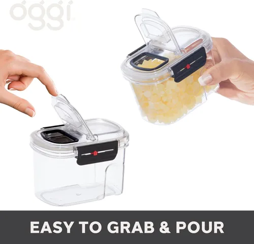 Vista 5 de Oggi Easi Grip - Contenedor de almacenamiento a prueba de humedad de 23 onzas, recipiente sellable sin BPA, tapa de vertido abatible, recordatorio