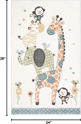 Vista 2 de SAFAVIEH Carousel Kids Collection - Alfombra decorativa de 2 x 3 pies, color marfil, diseño animal, no desprende pelusa y de fácil cuidado, ideal
