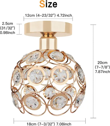 Vista 5 de Lámpara de techo de mini araña dorada, lámpara de techo de cristal, luces de pasillo de montaje semiempotrado, pequeñas cubiertas de lámpara