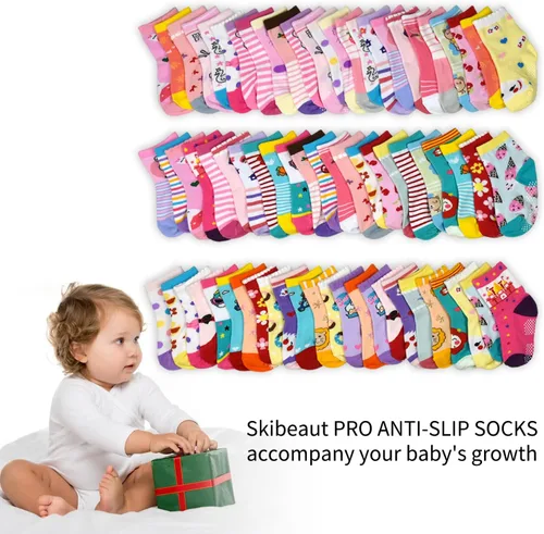 Vista 6 de SkiBeaut Calcetines antideslizantes para niños y niñas de 1 a 7 años, 12 pares de calcetines para niños y niñas