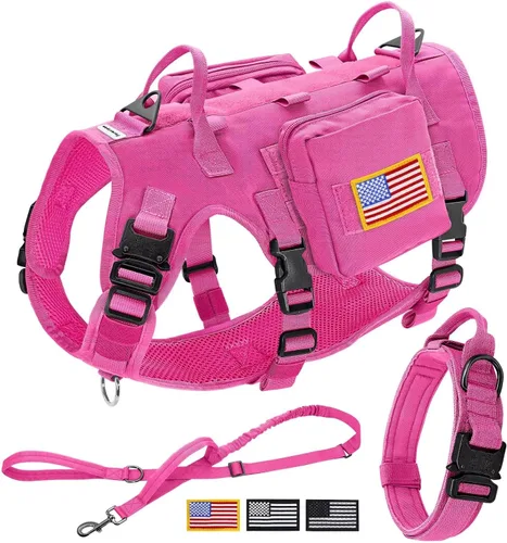 Vista 9 de Forestpaw Arnés táctico para perros grandes, collar táctico para perro con correa elástica, arnés militar para perro sin tirones para entrenamiento