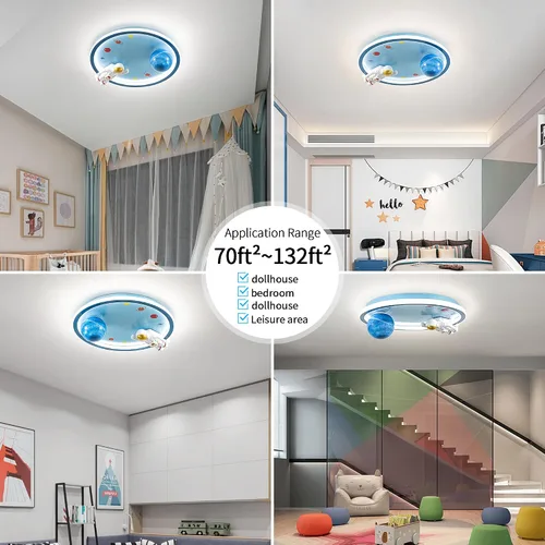 Vista 7 de Shine LUEST Lámpara de techo de astronauta de 20 pulgadas regulable para niños, luces de techo empotradas para dormitorio, lámpara LED de 3000