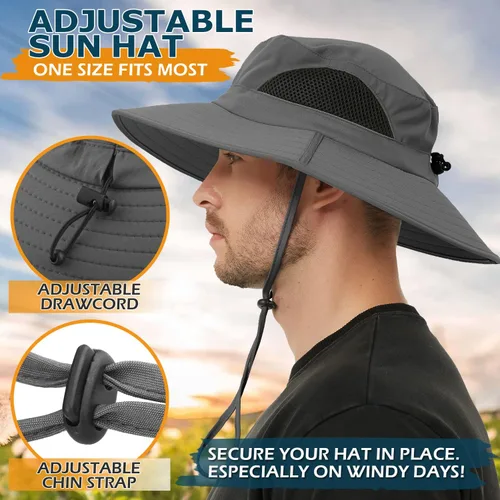 Vista 4 de EINSKEY Sun Hat with Neck Flap, UV Protection Waterproof Safari Cap Wide Brim Bucket Hat for Fishing Gardening Hiking Hunting