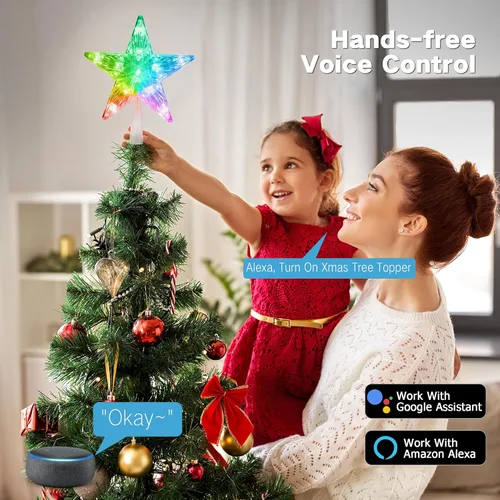 Vista 5 de Brizled Estrella Inteligente para la Copa del Árbol de Navidad, 7.5" Estrella Iluminada con 11 LED para Copa de Árbol, Estrella de Navidad
