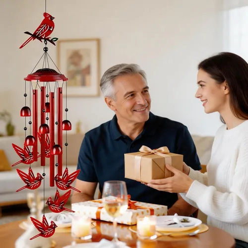 Vista 2 de YHmall Campanillas de viento cardenales para exteriores, regalos cardenales para mujeres, tonos relajantes, campanillas de viento conmemorativas