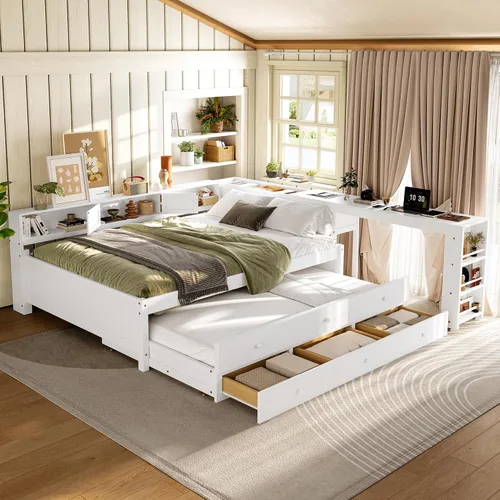 Vista 11 de Harper & Bright Designs Sofá cama de tamaño individual con cajones, sofá cama de madera para dormitorio, sala de estar, plataforma de madera