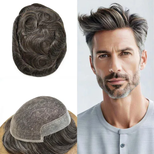 Vista 10 de Mens Toupee Remy Human Hair System For Men Bleached Knot Toupee Hair Piece For Men French Lace Toupee For Men Hairpiece 8X10#17 Dark Ash Blonde 90%