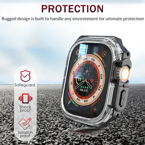 Vista 6 de Funda Armor de 1.732 pulgadas para Apple Watch Ultra 3/2/1 de 1.732 pulgadas, parachoques mate suave + bisel transparente duro, funda protectora